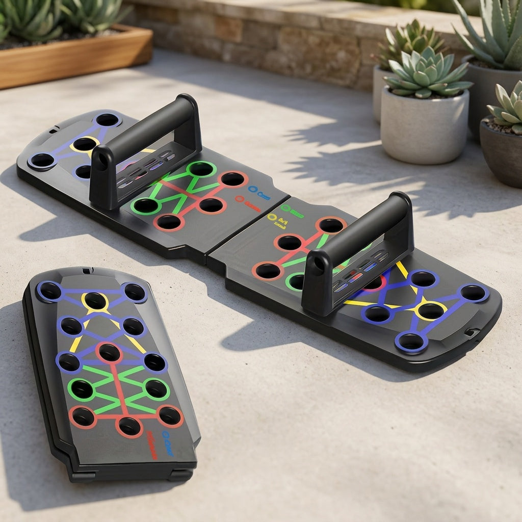 Folding Push-Up Board in Black, Portable Floor Exercise Equipment with Push-Up Handles for Chest and Core Strength Training at Home
