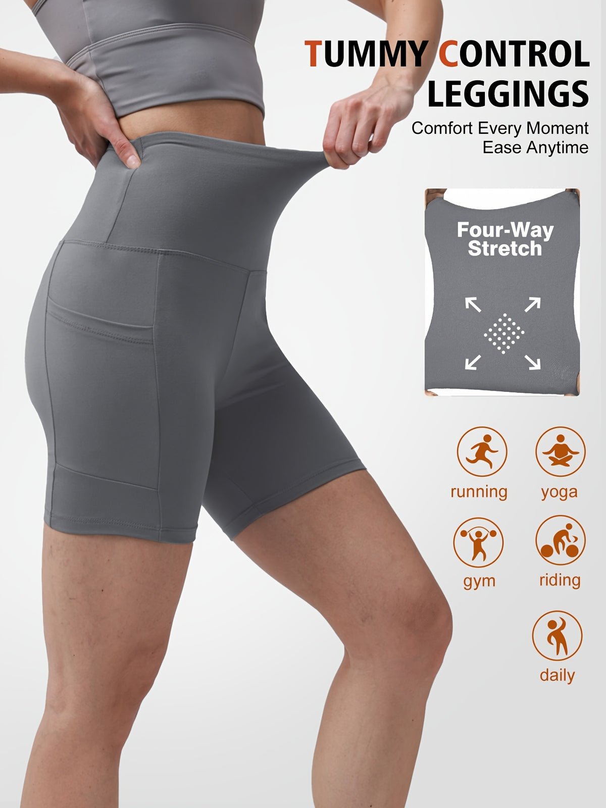 Stretch Yoga Shorts for Women with High-Waisted Design, Black or Dark Gray Workout Bottoms for Fitness, Running and Casual Wear, Sizes S–XXL