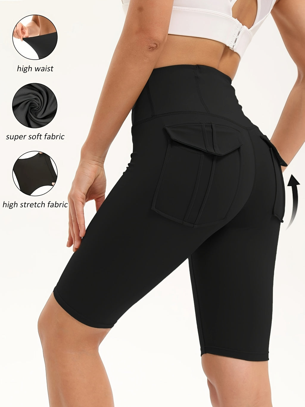 Nylon Spandex Biker Shorts 5-Pack for Women, High-Waist Stretch Workout Shorts with Two Back Pockets for Yoga, Running and Casual Wear
