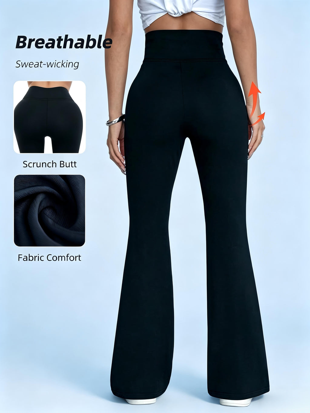 Crossover Flare Yoga Pants with Pockets for Women, Black High-Waisted V-Waist Soft Stretch Workout Trousers for Casual Wear and Lounging, S-XXL