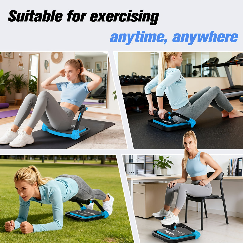 Adjustable Resistance Ab Crunch Machine for Home Gym, Foldable Core Exercise Equipment with Rebound System, Foam Cushion and Steel Frame, Blue or Black