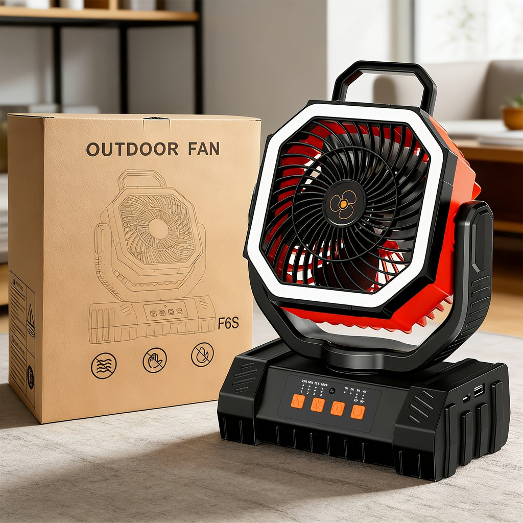 3-in-1 Camping Fan with Dimmable LED Tent Light and 20000mAh Power Bank, Four-Speed Portable Fan with 360-Degree Adjustment for Campsite and Backyard Use