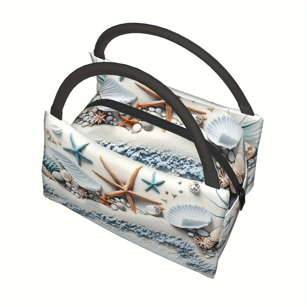 Shell Design Insulated Lunch Bag, Reusable Polyester Cooler Tote, 11 x 6.5 x 7 Inches for Beach Days, Camping, Picnics and Outdoor Meals