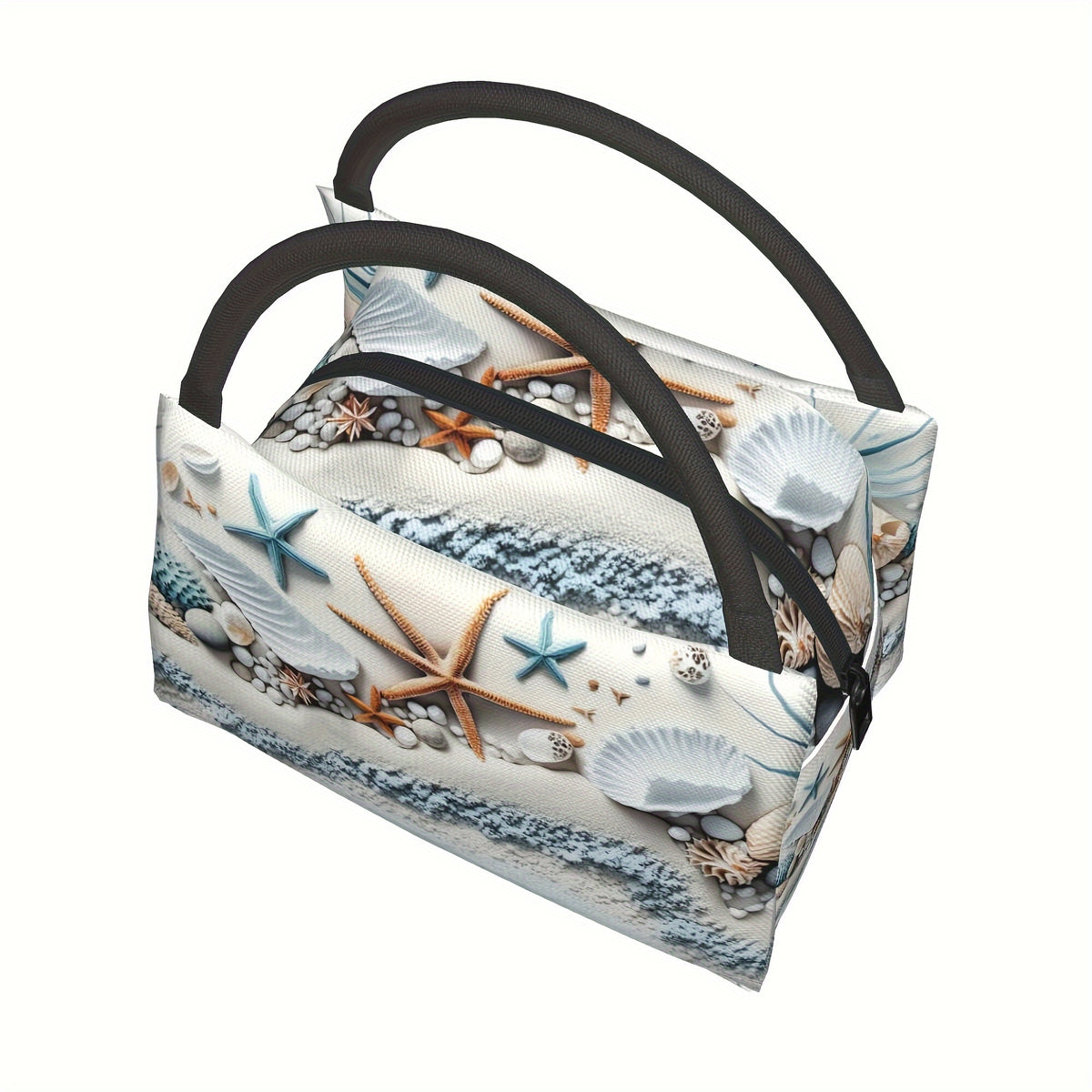 Shell Design Insulated Lunch Bag, Reusable Polyester Cooler Tote, 11 x 6.5 x 7 Inches for Beach Days, Camping, Picnics and Outdoor Meals
