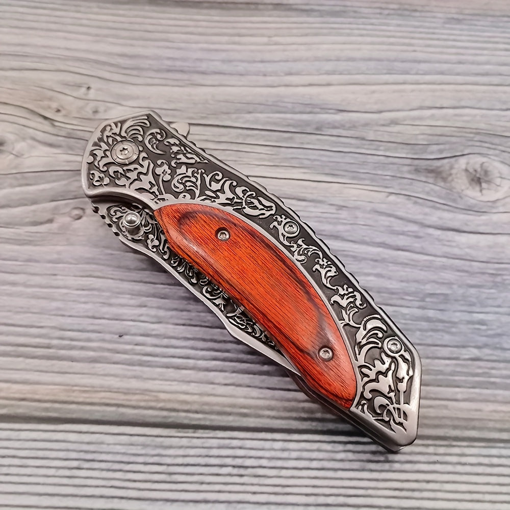 4Cr13 Folding Pocket Knife for Hunting and Camping, Carved Outdoor Utility Blade with Wood-Handle Option for Hiking and Fishing Gear