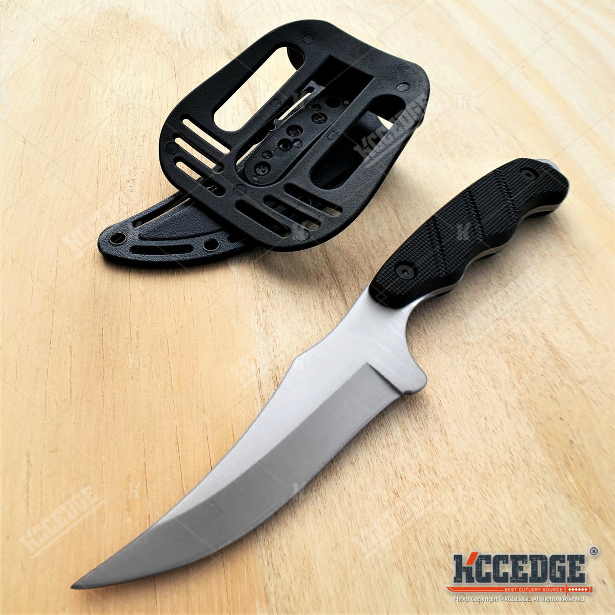 Trailing Point Hunting Knife, 9-Inch Listed Full Tang Fixed Blade with Stainless Steel Construction for Adult Outdoor Cutting, Black Silver or Desert Tan