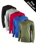 Regular-Fit Long Sleeve Workout Shirts for Men 5-Pack, Quick-Dry Breathable Moisture-Wicking T-Shirts in Mixed Colors for Running and Gym Training