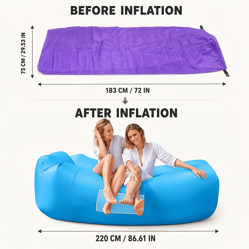Inflatable Lounger Sofa Bed for One Person, Portable Foldable Polyester Air Cushion with Storage Bag for Camping and Beach Relaxation