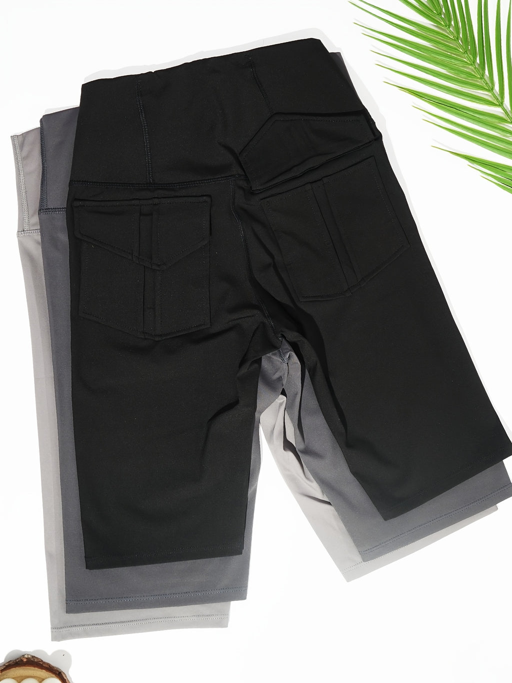 Nylon Spandex Biker Shorts 5-Pack for Women, High-Waist Stretch Workout Shorts with Two Back Pockets for Yoga, Running and Casual Wear