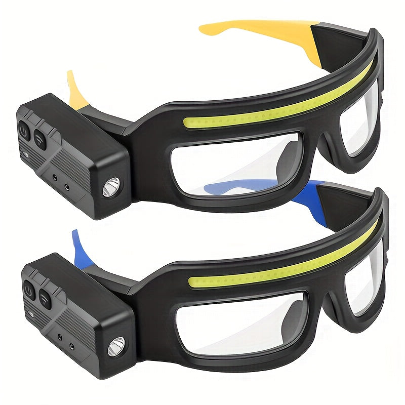 Glasses-Style LED Headlamp with Rotatable Beam, Adjustable Brightness and Independent Controls, Blue Hands-Free Light for Night Fishing and Craft Tasks