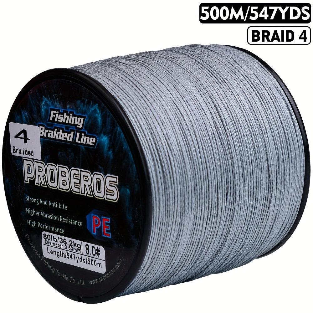 4-Strand Braided Fishing Line, 547-Yard Polyamide Spool with Abrasion Resistance, Zero Stretch and 6–80 lb Test Options for Anglers