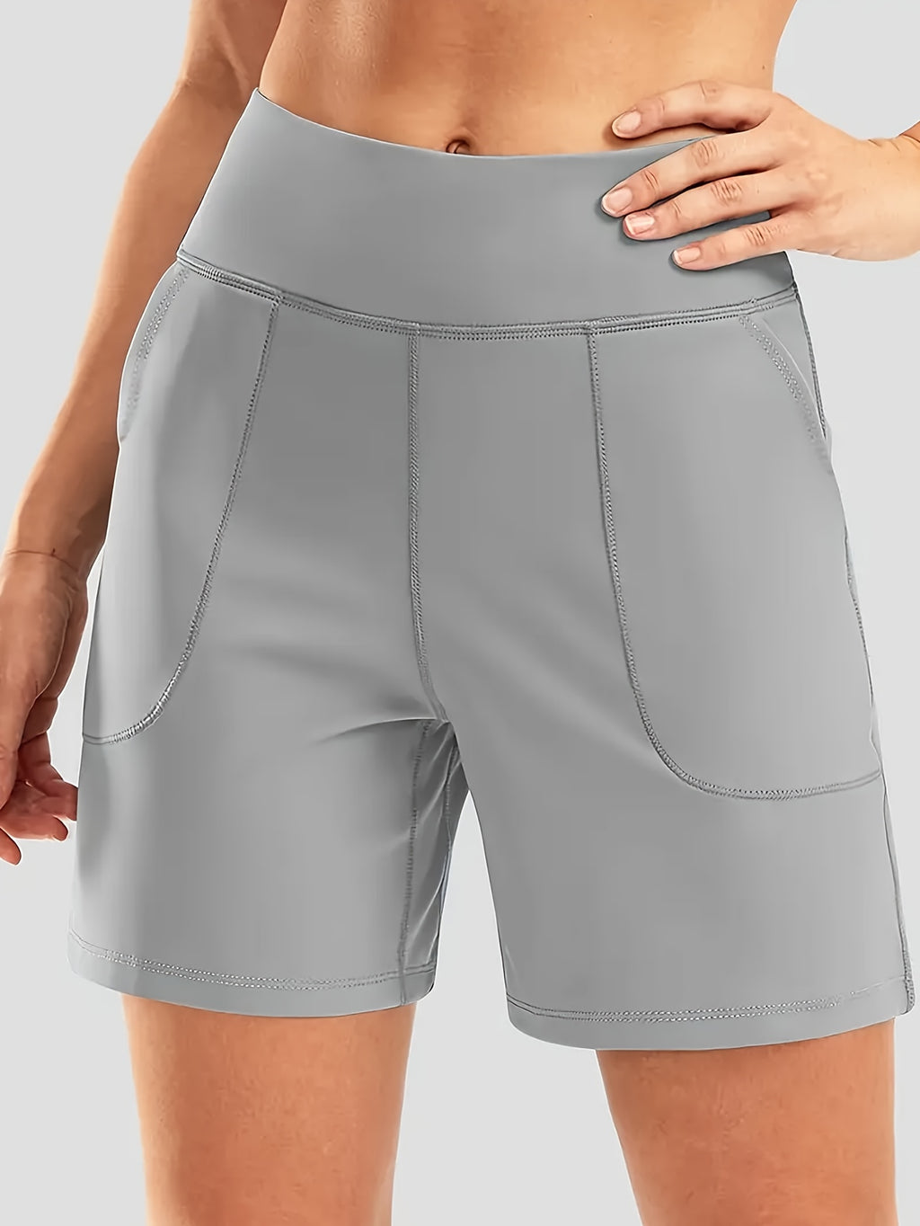 6-Inch Yoga Shorts for Women with Pockets, High-Waist Quick-Dry Breathable Stretch Nylon Activewear with Relaxed Fit for Running, Gym and Casual Wear