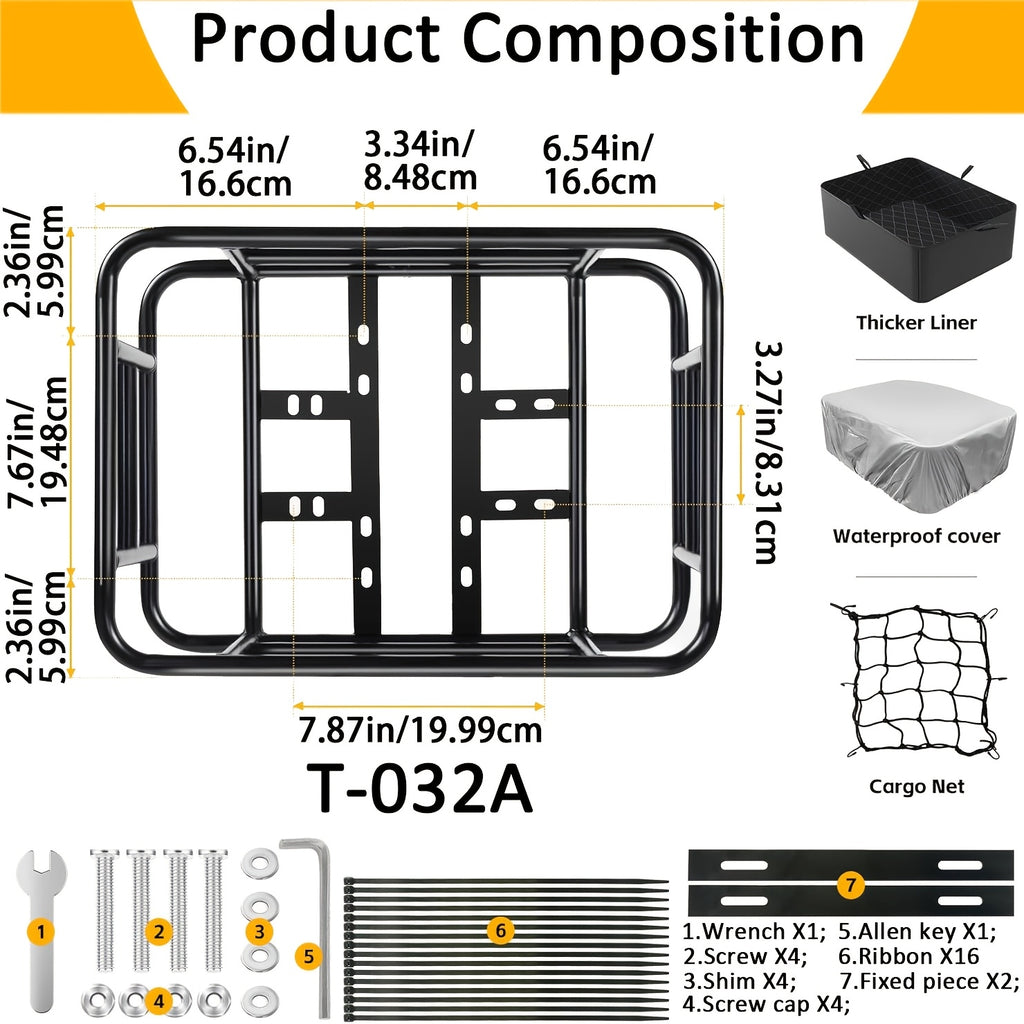 Iron Rear Bike Basket in Black, Removable Frame-Mount Bicycle Cargo Storage with Large, Folding or Basic Options for Groceries and Commuting