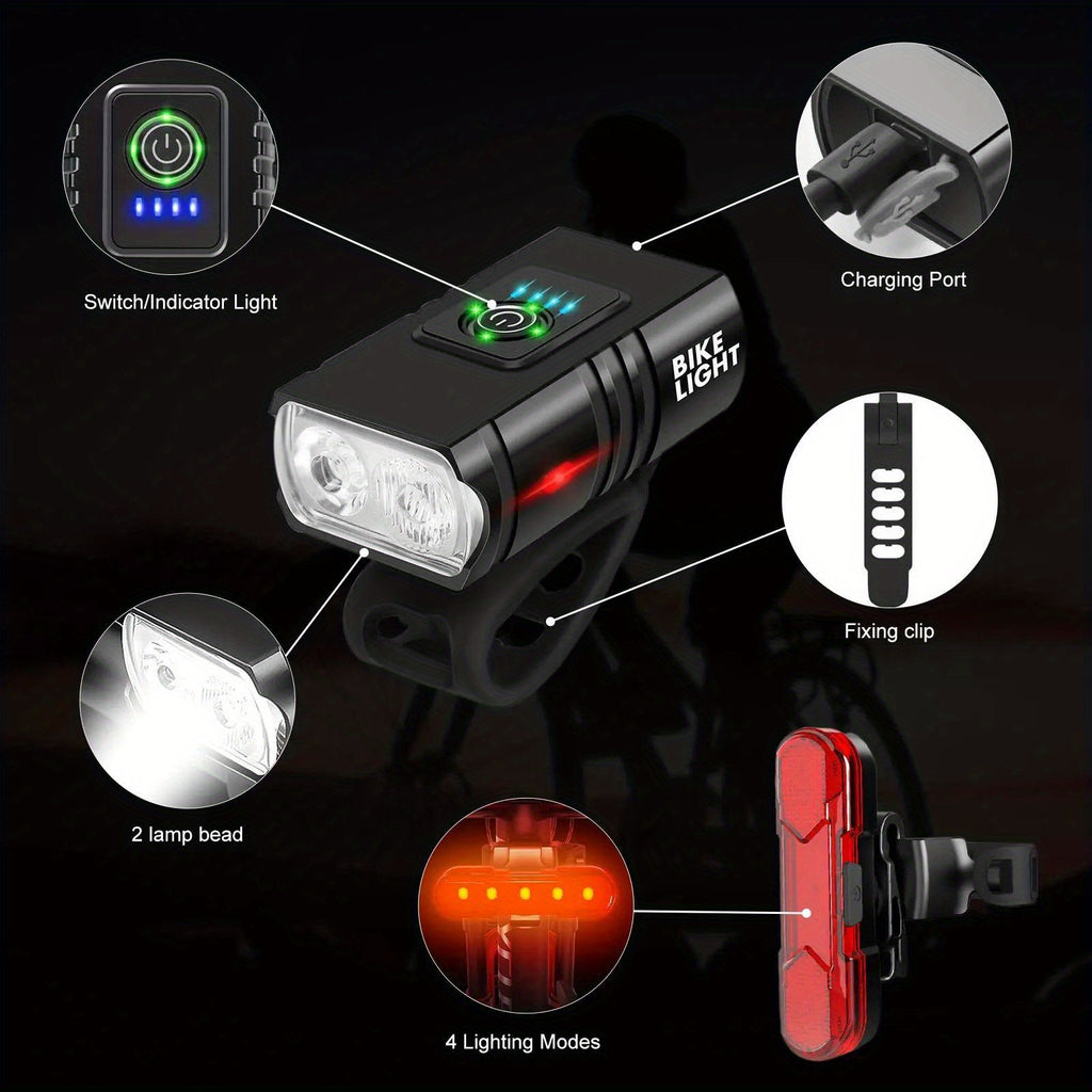 USB-C Rechargeable Bicycle Lights with Six Front Modes and Battery Display, 1, 2 or 3 Piece Options Including No-Taillight Selections