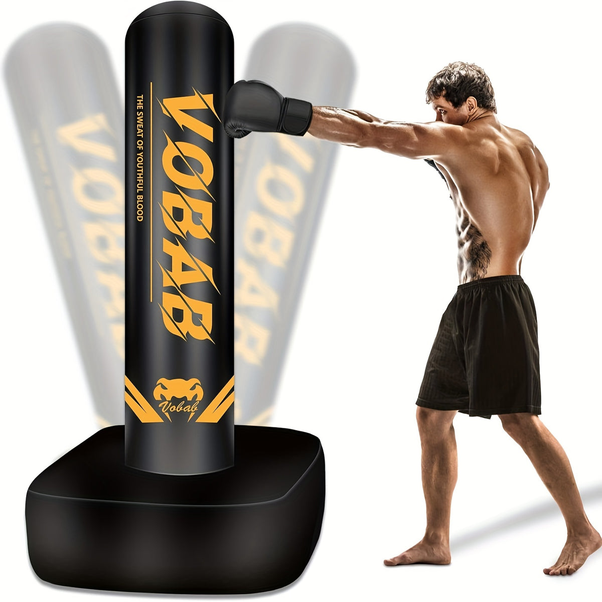Boxing Punching Bag with Stand, 70-Inch Freestanding Black and Yellow Training Bag for Adult Home Gym MMA, Muay Thai and Karate Practice