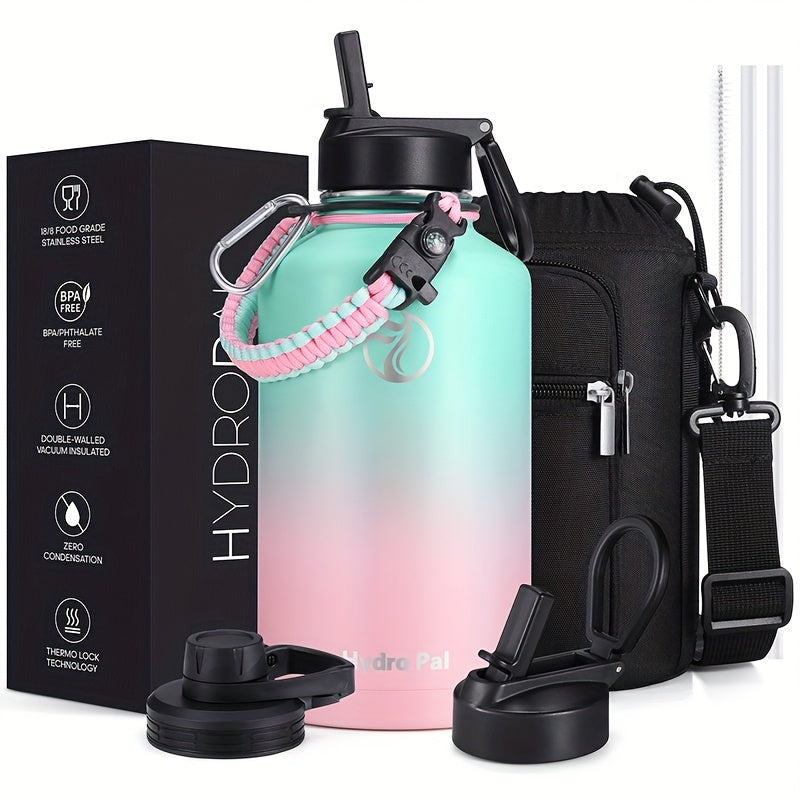 64 oz Insulated Water Bottle, Large Stainless Steel Double-Wall Vacuum Hydration Jug with Carry Grip for Office, Outdoor Days and Travel in Seven Designs