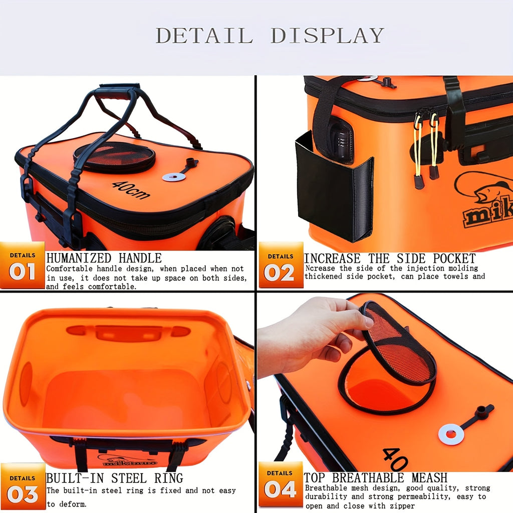 25L Foldable Fishing Bucket in EVA, Live Bait and Fish Container for Outdoor Angling with Blue Translucent, Orange and Blue Options