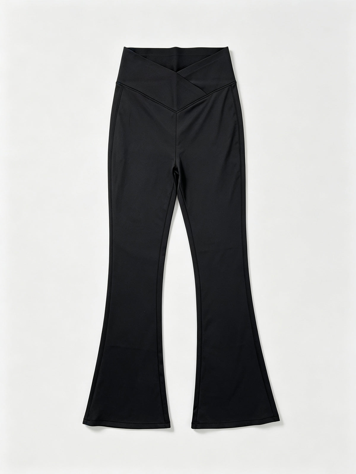 Crossover Flare Yoga Pants with Pockets for Women, Black High-Waisted V-Waist Soft Stretch Workout Trousers for Casual Wear and Lounging, S-XXL