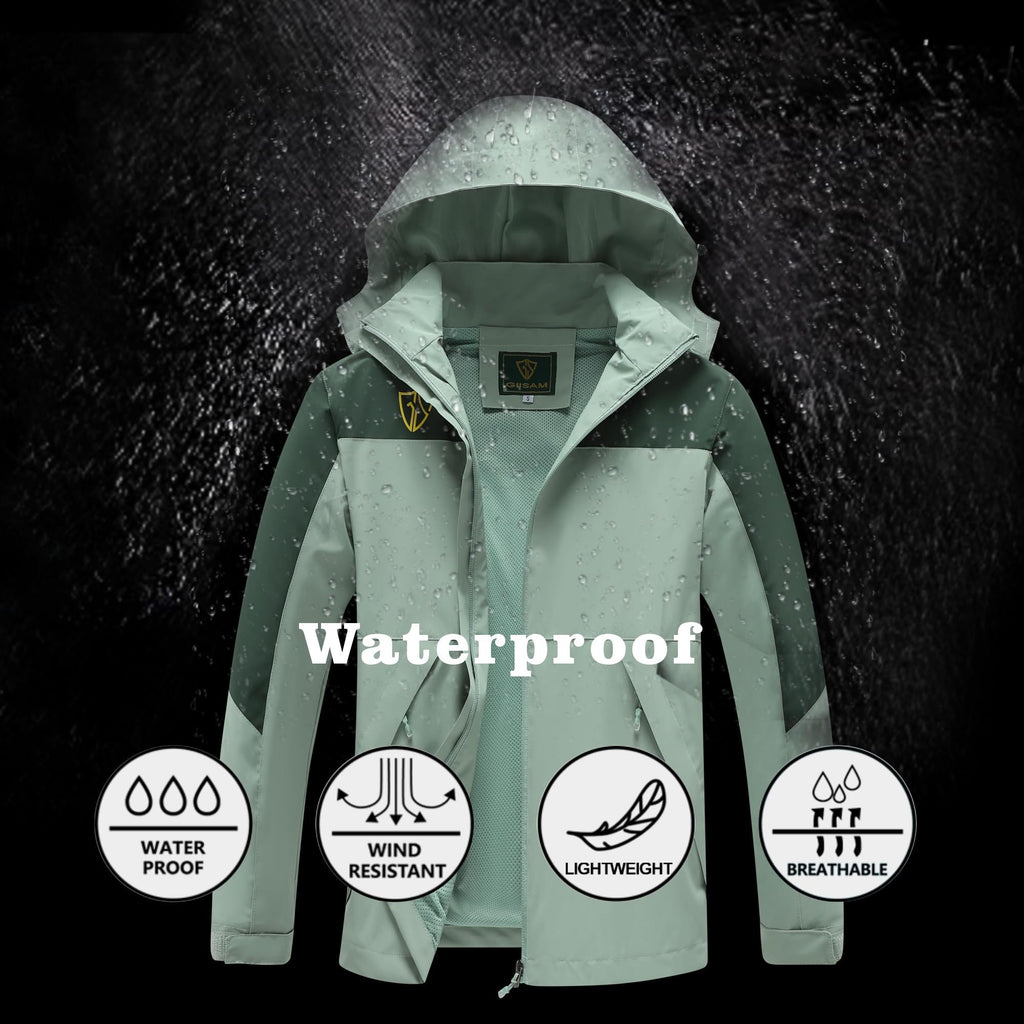 Packable Rain Jacket for Women, Lightweight Hooded Windbreaker with Mesh Lining, Detachable Hood, Adjustable Cuffs and Zipper Pockets for Light Rain