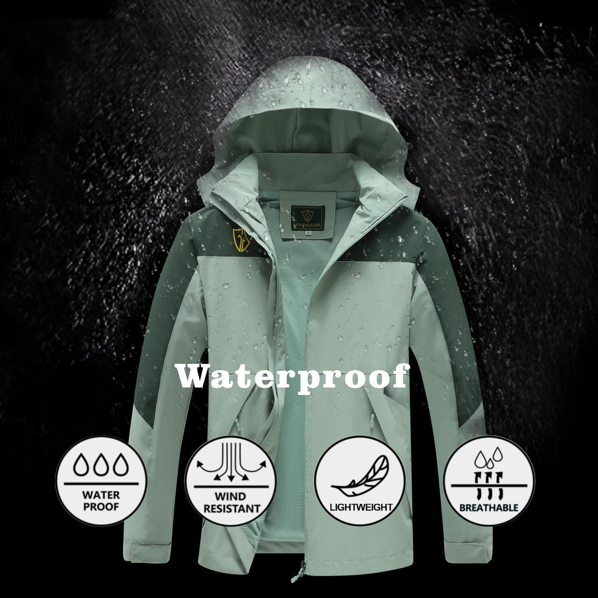 Packable Rain Jacket for Women, Lightweight Hooded Windbreaker with Mesh Lining, Detachable Hood, Adjustable Cuffs and Zipper Pockets for Light Rain