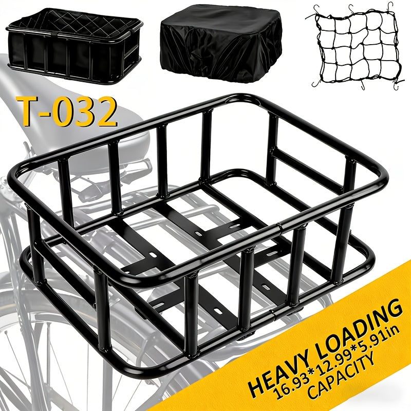 Iron Rear Bike Basket in Black, Removable Frame-Mount Bicycle Cargo Storage with Large, Folding or Basic Options for Groceries and Commuting