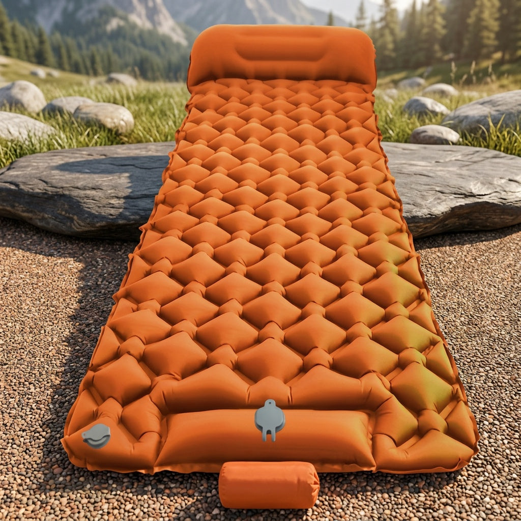 Inflatable Camping Sleeping Pad, 75 x 24 Inch Sleep Mat with Built-In Pump, Carry Bag and Repair Kit for Compact Outdoor Overnight Gear