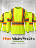 3-Pack High-Visibility Long-Sleeve Work Shirts with Reflective Stripes