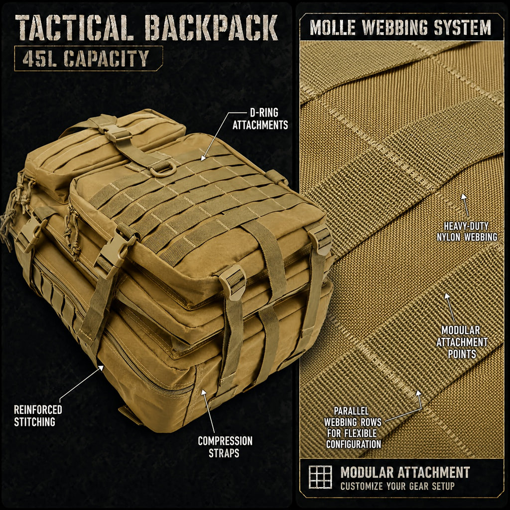 900D MOLLE Tactical Backpack with 17-Inch Laptop Compartment, Expandable 11.89-Gallon Multi-Pocket Rucksack for Hiking, Camping and Travel