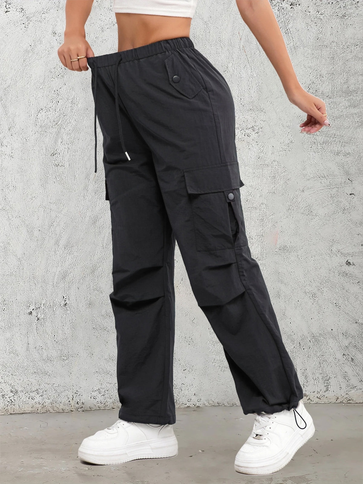 High-Waisted Work Pants for Women 3-Pack with Elastic Drawstring Waist and Multiple Pockets, Lightweight Breathable Casual Trousers in Color Sets, S–XXL