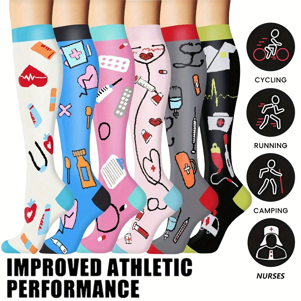 6 Pairs Unisex Mid-Calf Compression-Style Sports Socks