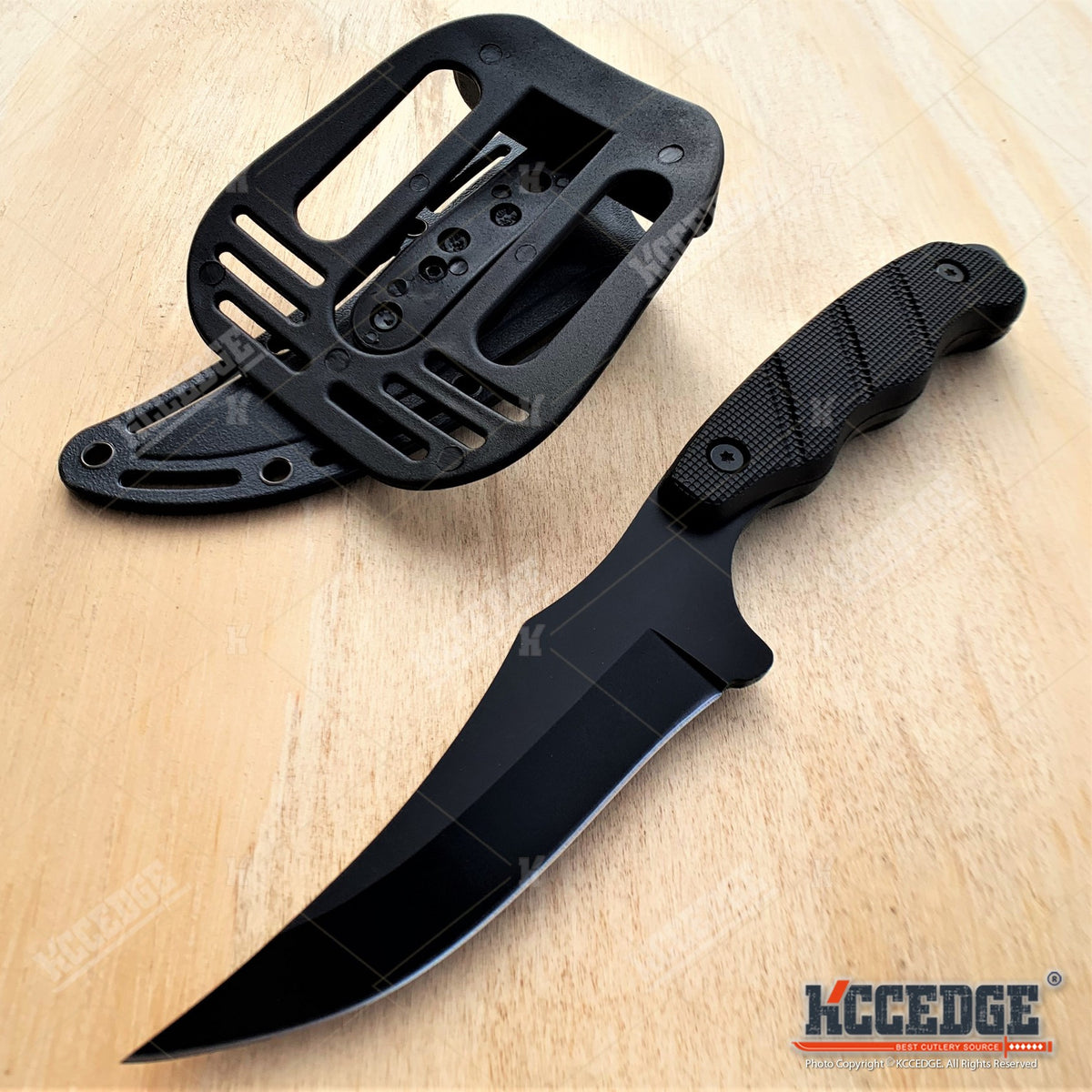 Trailing Point Hunting Knife, 9-Inch Listed Full Tang Fixed Blade with Stainless Steel Construction for Adult Outdoor Cutting, Black Silver or Desert Tan