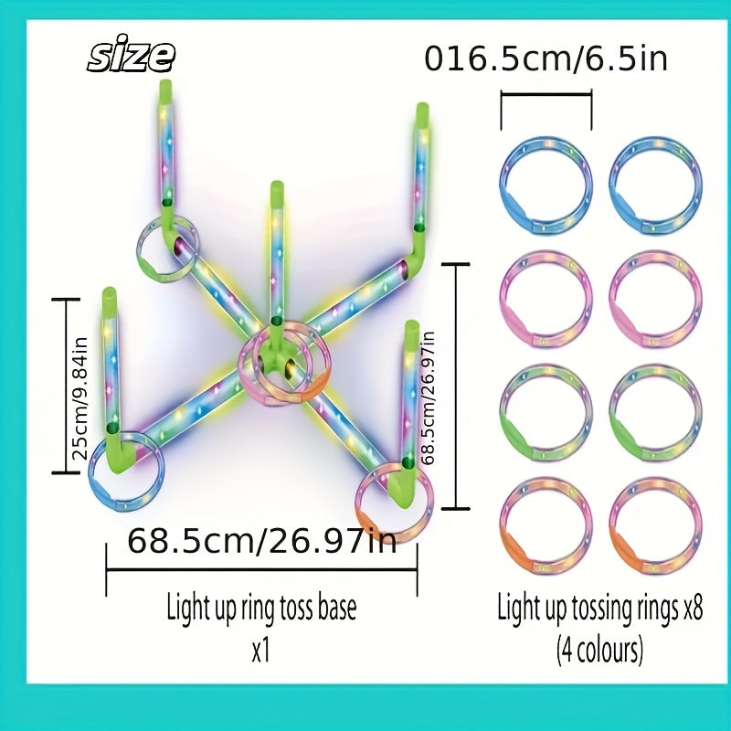 LED Ring Toss Lawn Game with Light-Up Rings for Backyard Play