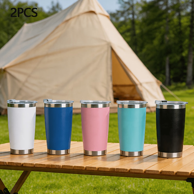 20 oz Insulated Tumblers 2-Pack, Stainless Steel Double-Wall Vacuum Thermal Cups without Handles or Straws for Outdoor Use, Game Day and Holiday Gifts