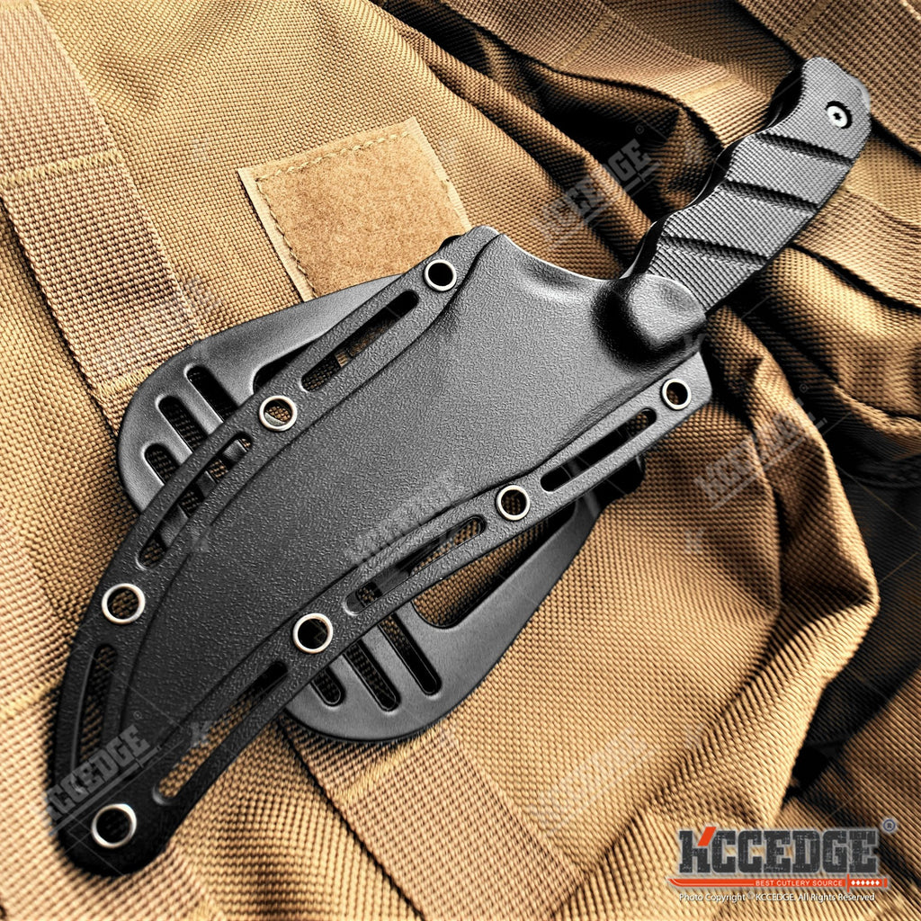 Trailing Point Hunting Knife, 9-Inch Listed Full Tang Fixed Blade with Stainless Steel Construction for Adult Outdoor Cutting, Black Silver or Desert Tan