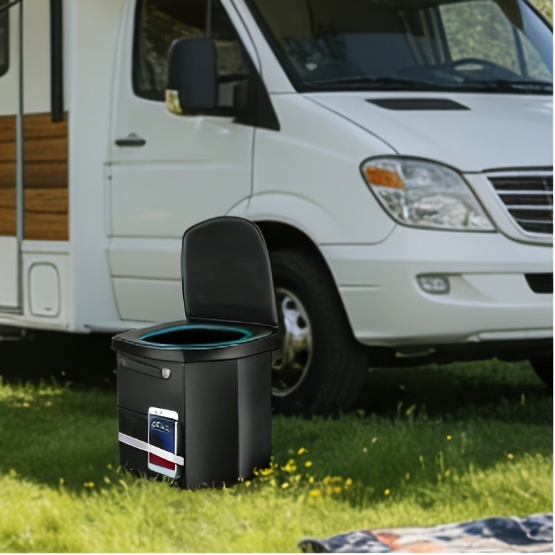 XL Camping Toilet for Adults, 16.5-Inch Tall Portable Potty with Lid and Carry Bag, Black Side Mesh Pocket and Handle for Outdoor Trips