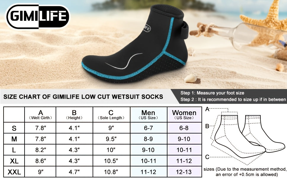 3mm Neoprene Water Socks for Women and Men, High-Cut or Low-Cut Wetsuit Footwear with Rubber Grip Soles for Snorkeling, Surfing and Swimming