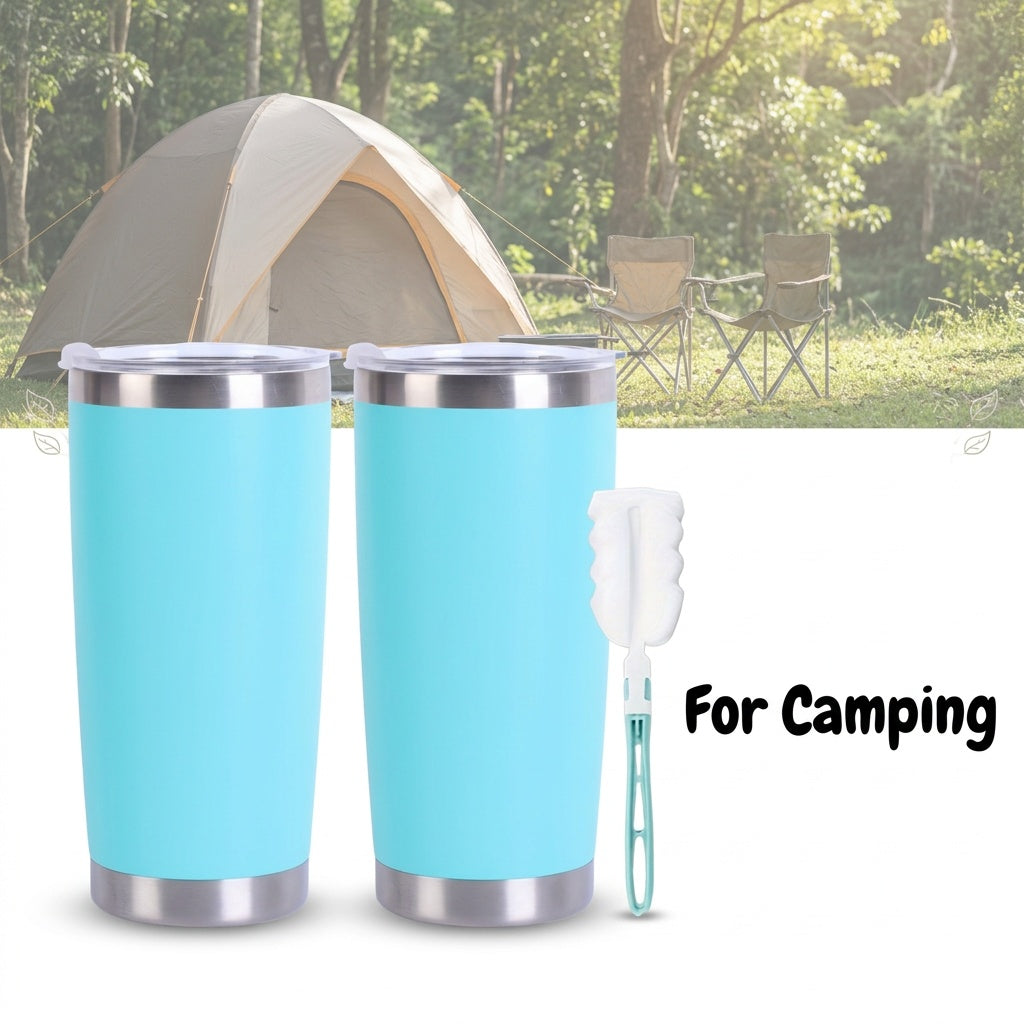 20 oz Insulated Tumblers 2-Pack, Stainless Steel Double-Wall Vacuum Thermal Cups without Handles or Straws for Outdoor Use, Game Day and Holiday Gifts