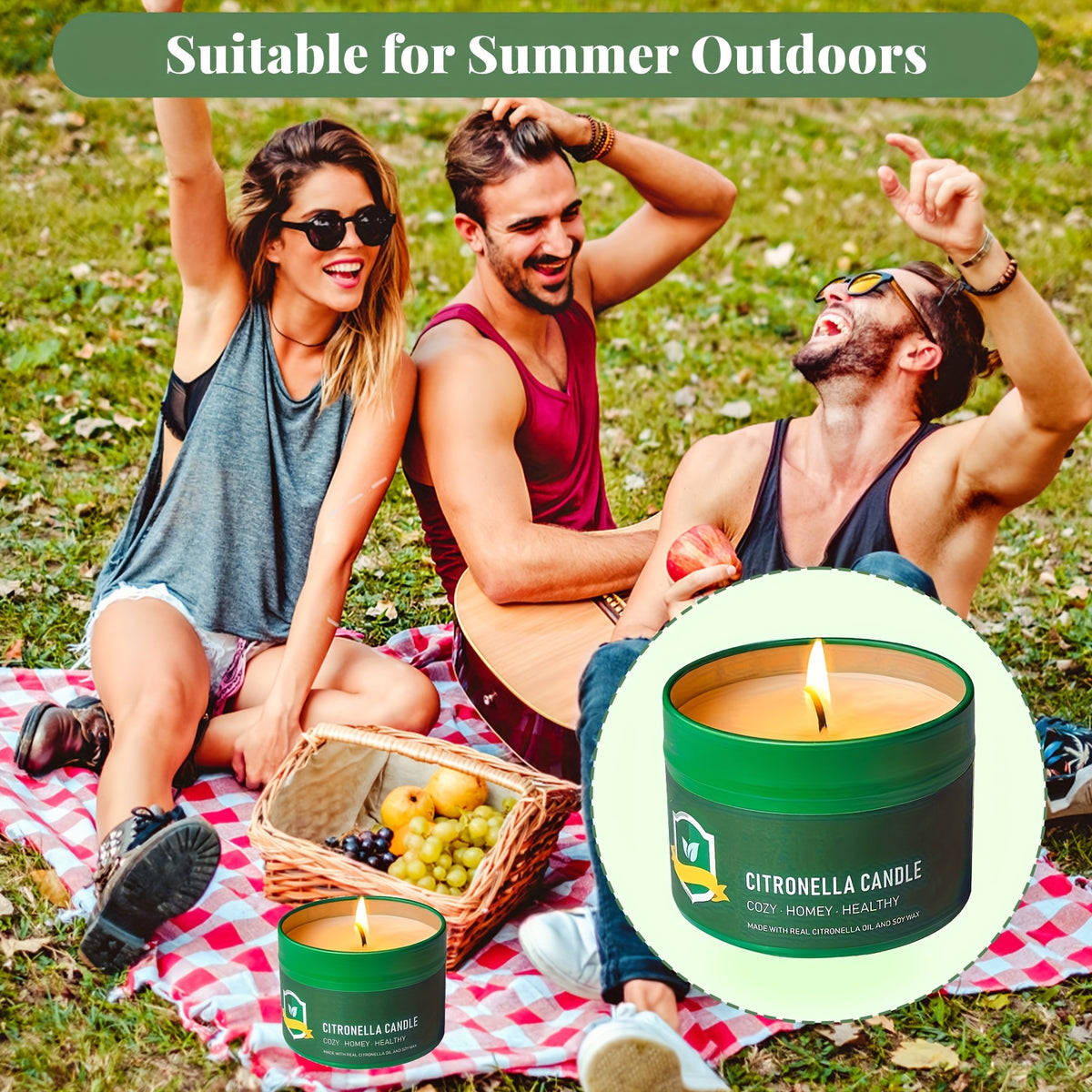 Outdoor Citronella Candles 6-Pack, 4.4 oz Each for Patio Evenings, Backyard BBQs, Garden Parties and Camping Gatherings, Father's Day Gift
