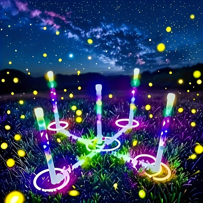 LED Ring Toss Lawn Game with Light-Up Rings for Backyard Play