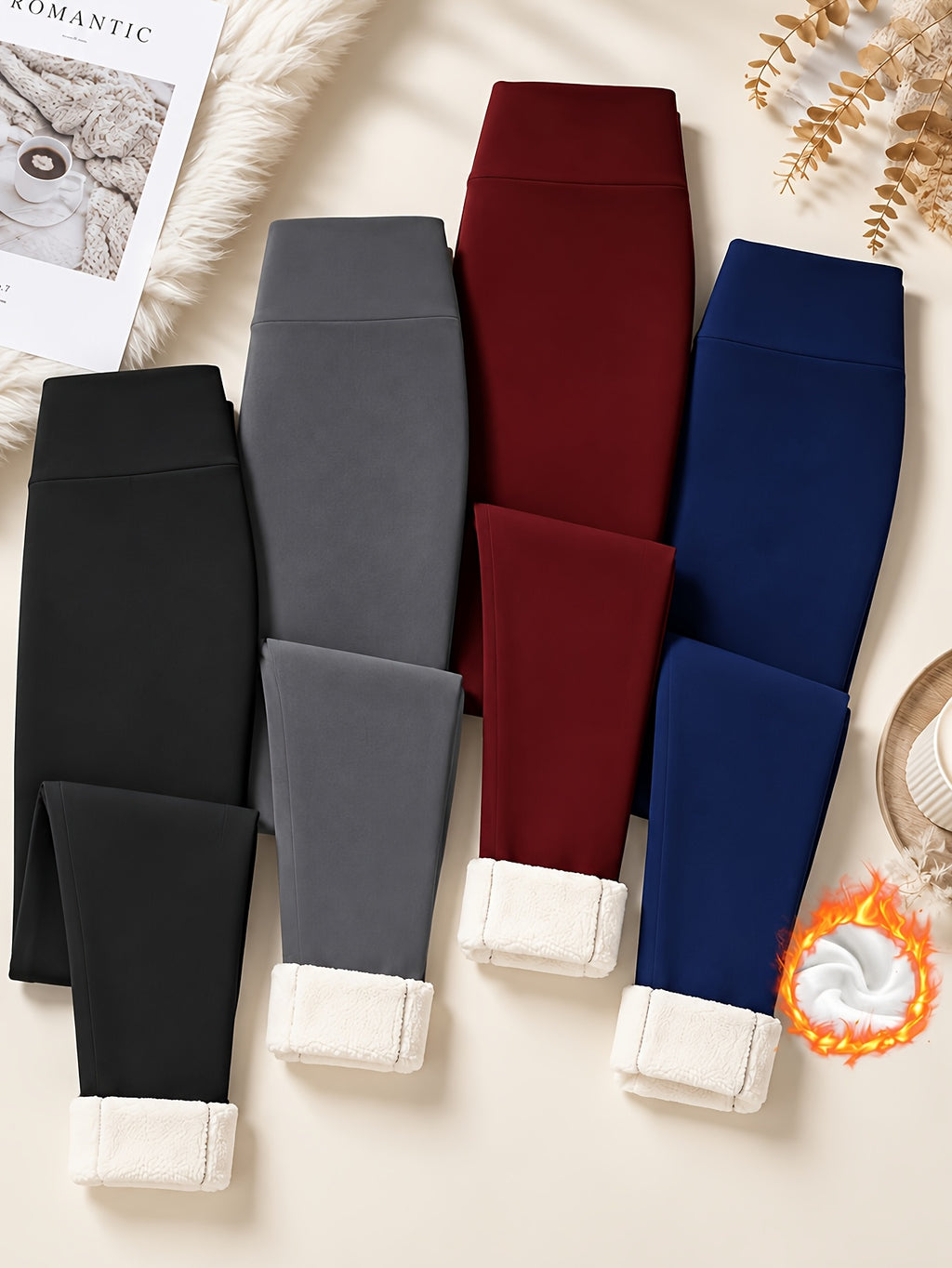 4-Pack Women's Winter Yoga Leggings with High Waist and 380 g/m² Knit, Warm Workout Base Layers in Black, Navy, Gray and Wine Red
