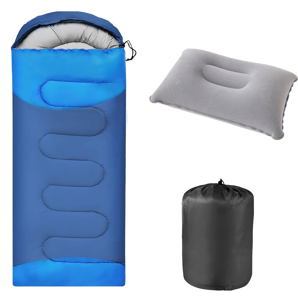 3-Season Sleeping Bag for Adults with Pillow and Compression Sack, Lightweight Camping Sleep Set for Hiking and Outdoor Overnight Adventures