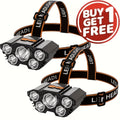 5-LED Rechargeable Headlamps 2-Pack with Four Lighting Modes and Listed IP65 Rating, Hands-Free USB Head Lights for Work and Car Repairs