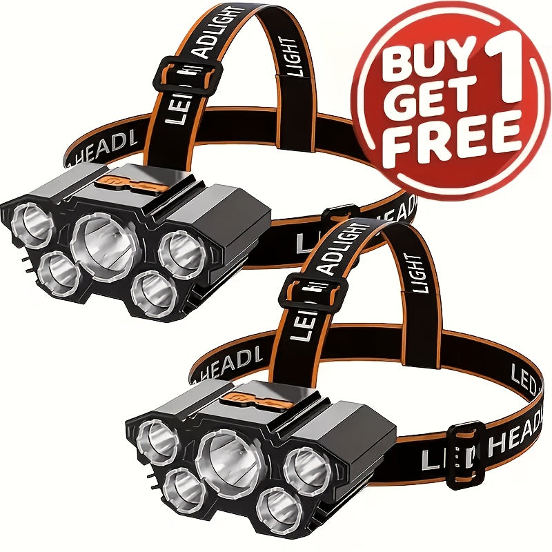 5-LED Rechargeable Headlamps 2-Pack with Four Lighting Modes and Listed IP65 Rating, Hands-Free USB Head Lights for Work and Car Repairs