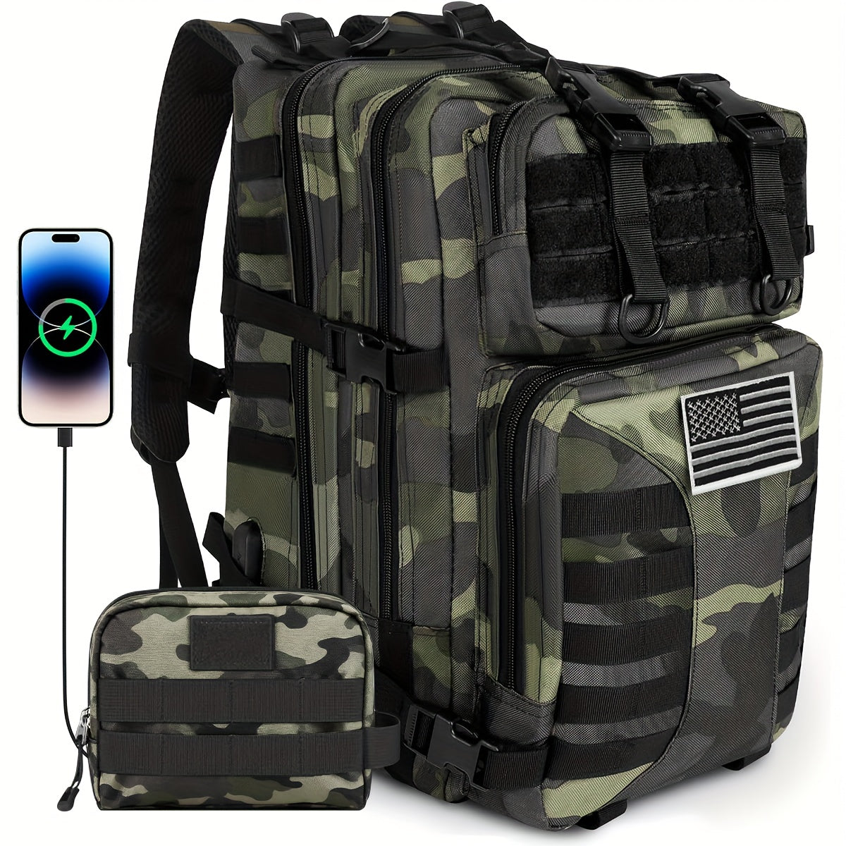 13.21-Gallon Tactical Backpack for Outdoor Travel, Unisex Large-Capacity Pack with Selectable Colors and Separate Small Bag Options for Everyday Adventures