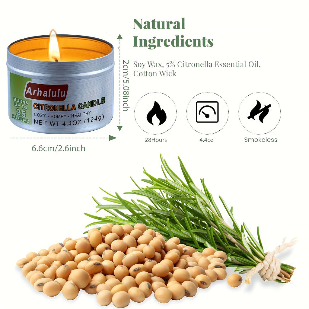 Outdoor Citronella Candles 6-Pack, 4.4 oz Each for Patio Evenings, Backyard BBQs, Garden Parties and Camping Gatherings, Father's Day Gift