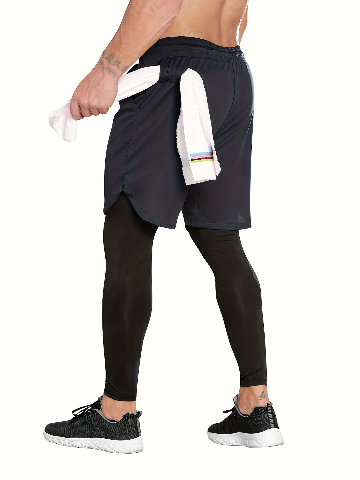 Men's Compression Pants with Towel Loop, 2-in-1 Running and Workout Gym Tights in Multiple Colors, Sizes S-XXL for Training Activewear