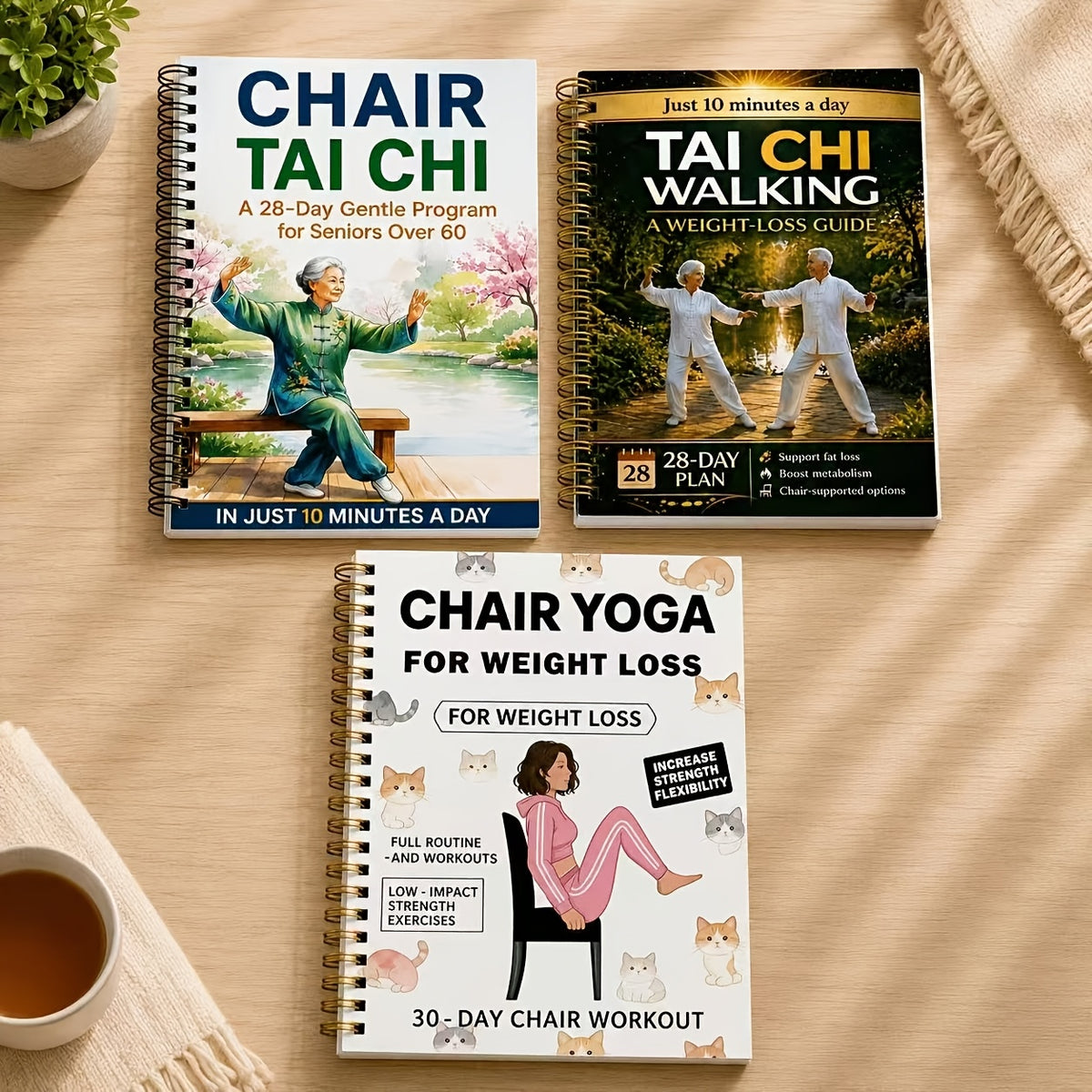 3-Piece Seated Tai Chi and Chair Yoga Book Set for Seniors