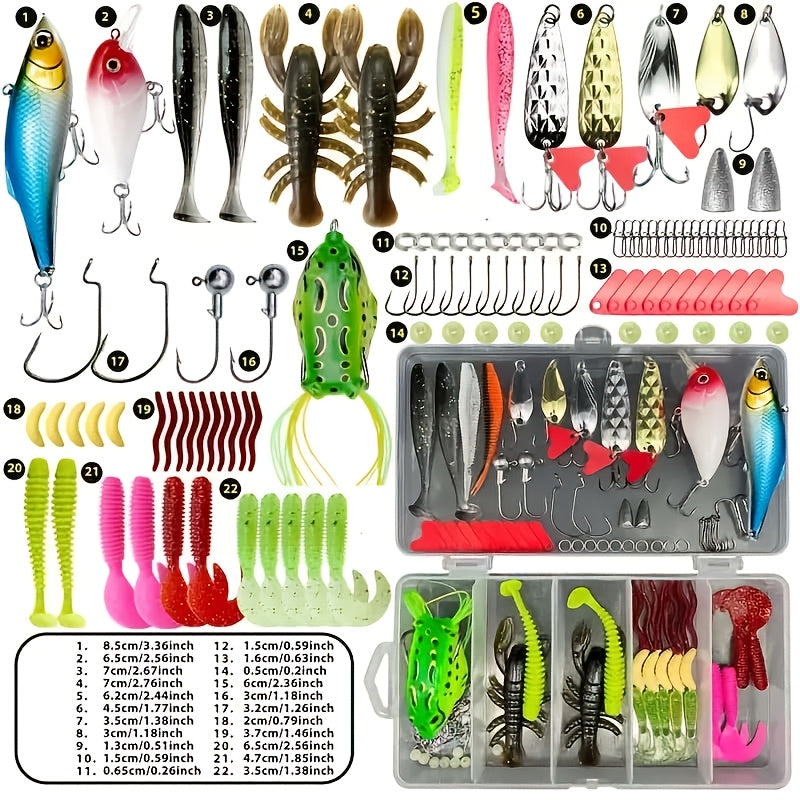 107-Piece Fishing Lure and Tackle Set with Storage Box, Hooks, Jig Heads, Spinners, Spoons and Sinkers for Freshwater and Saltwater Angling