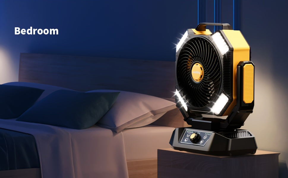 40000mAh Camping Fan with Remote Control and 4-Mode LED Light, USB Rechargeable Portable Desktop Fan for Tents and Power Outages, No Adapter