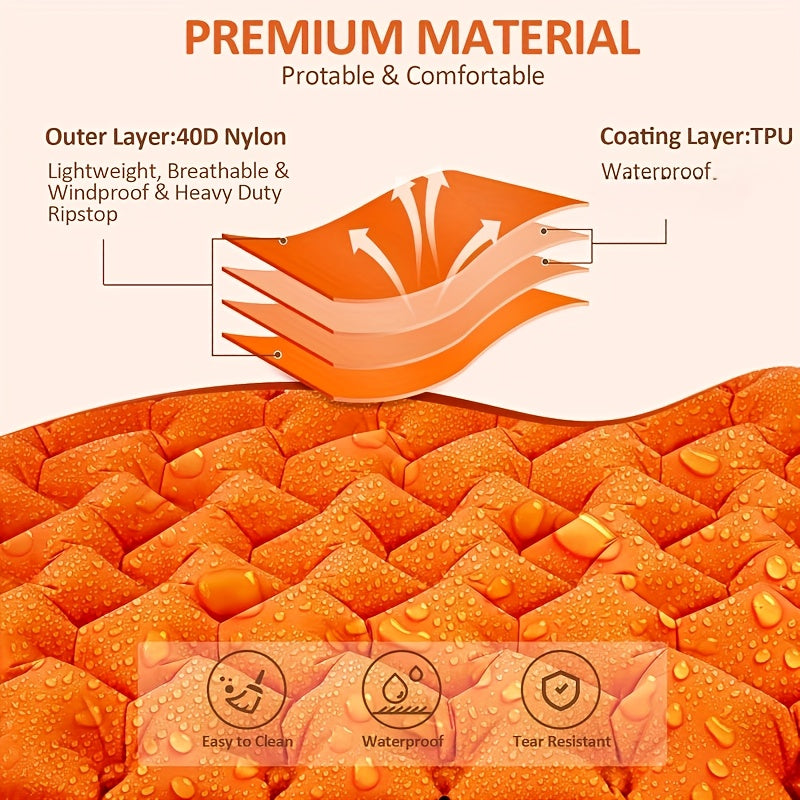 Inflatable Camping Sleeping Pad, 75 x 24 Inch Sleep Mat with Built-In Pump, Carry Bag and Repair Kit for Compact Outdoor Overnight Gear